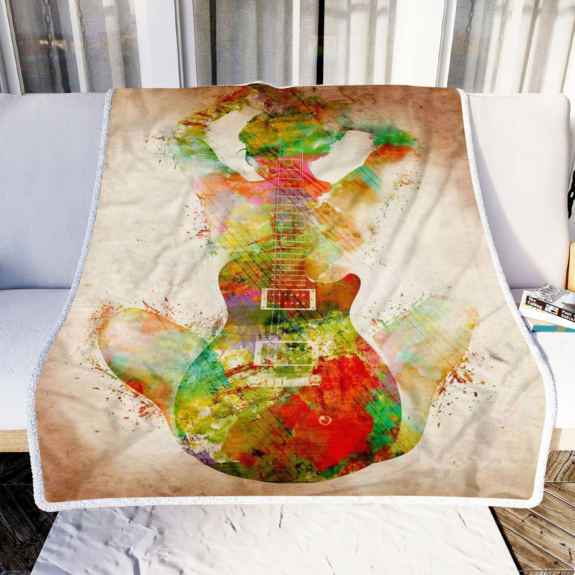 Woman And Guitar Painting Fleece Blanket