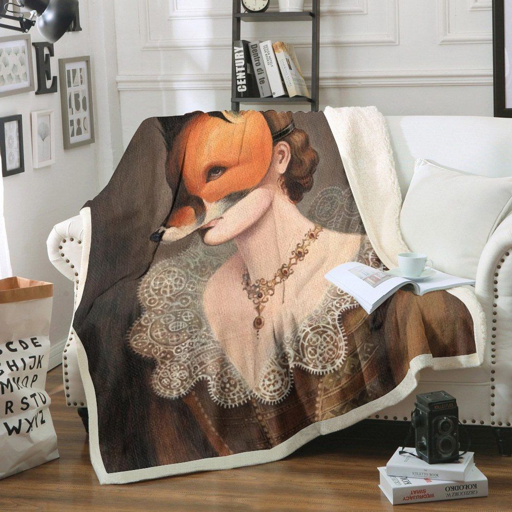 Woman Fox Sherpa Fleece Blanket