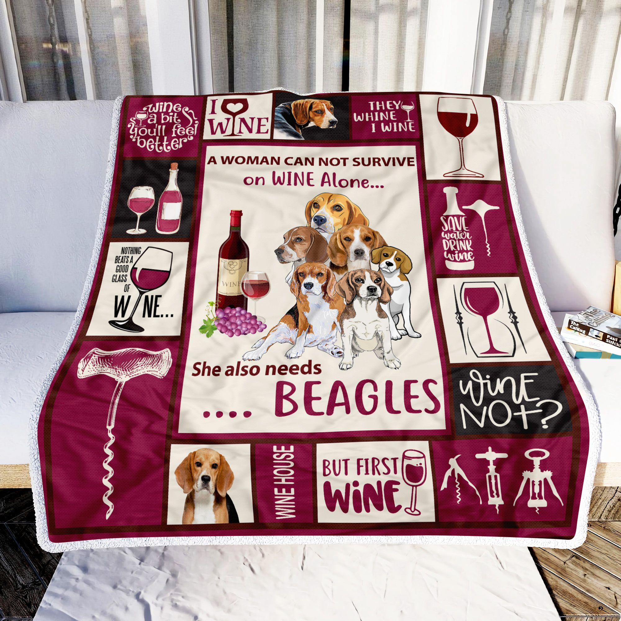 Woman Love Beagles Ad Wine Fleece Blanket