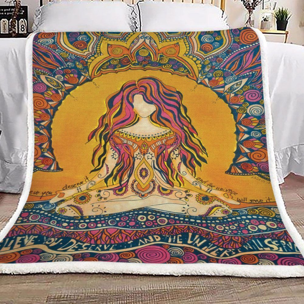 Woman Meditating Sherpa Fleece Blanket