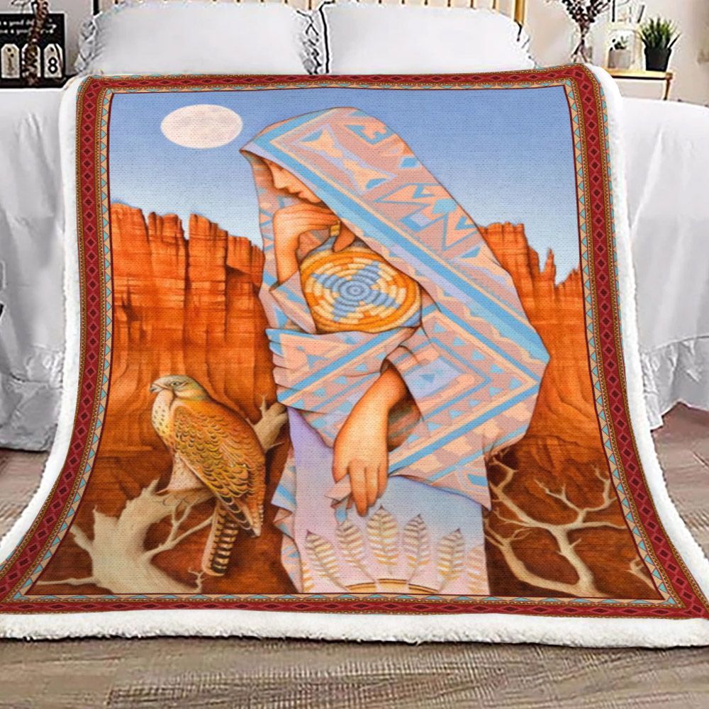 Woman Native American Pattern Sherpa Fleece Blanket