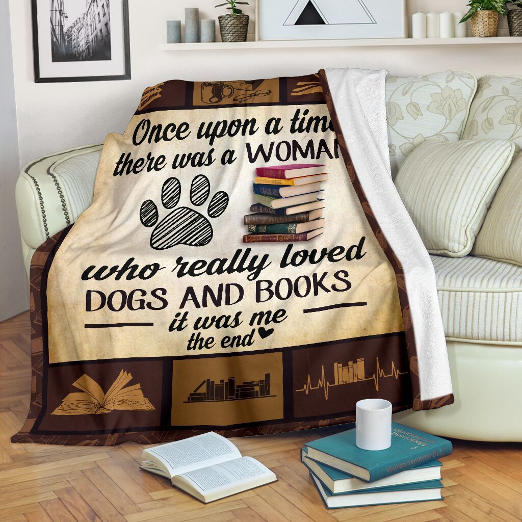 Woman Really Loved Dogs And Books Fleece Blanket Fleece Blanket