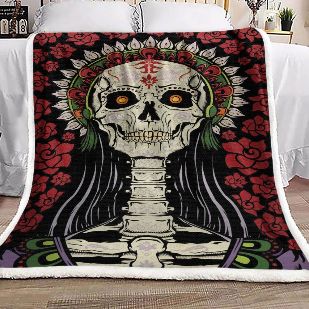 Women Dog Day Of The Dead Sherpa Fleece Blanket