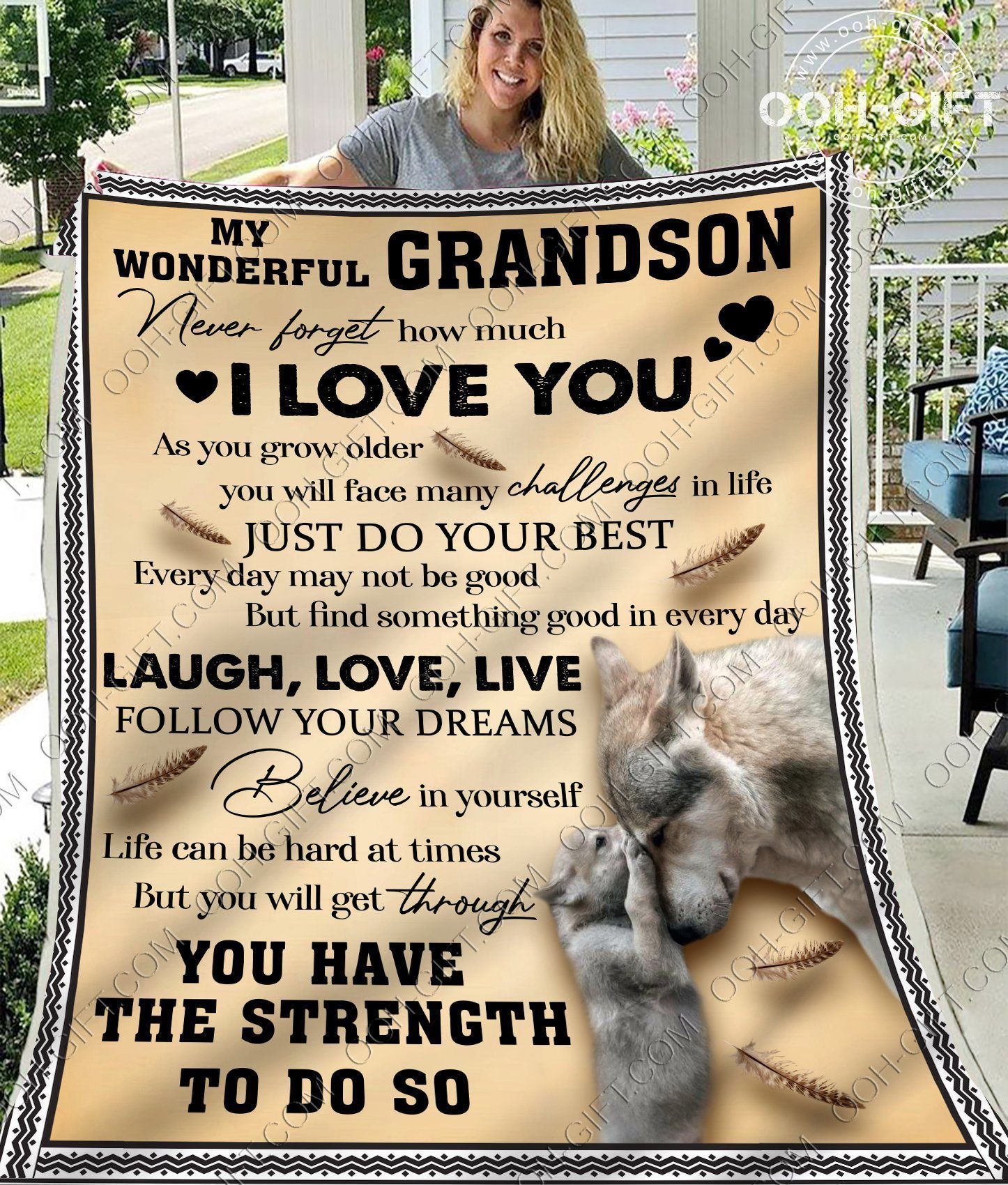 Wonderful Grandson Wolf Sherpa Fleece Blanket