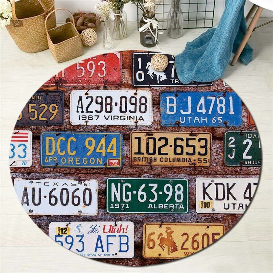 Wood Boards License Round Carpet