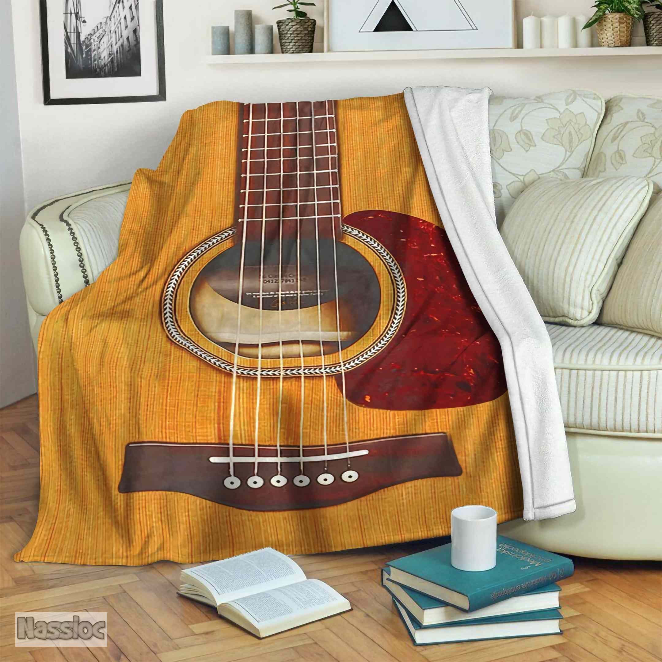 Wooden Guitar Fleece Blanket