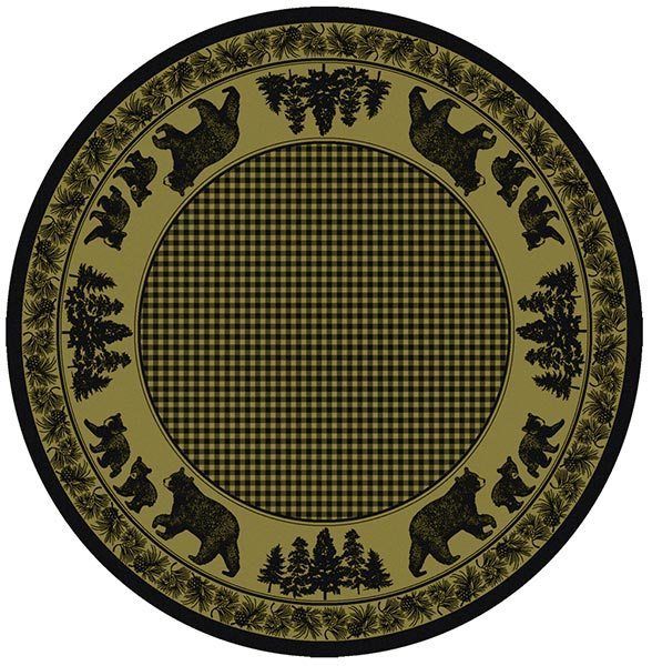 Woodland Bear Family Green Round Carpet