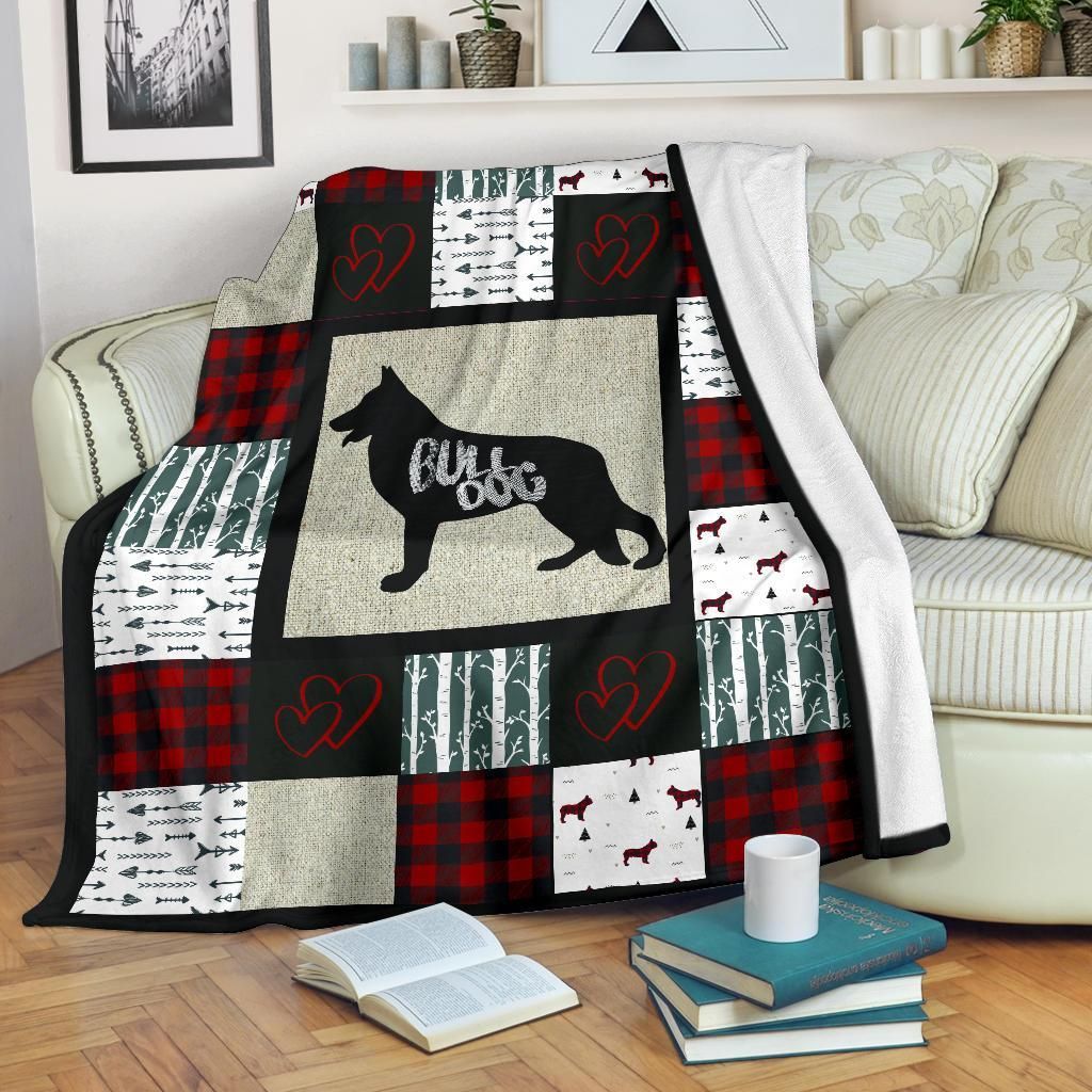 Woodland Patchwork Bull Dog Sherpa Fleece Blanket