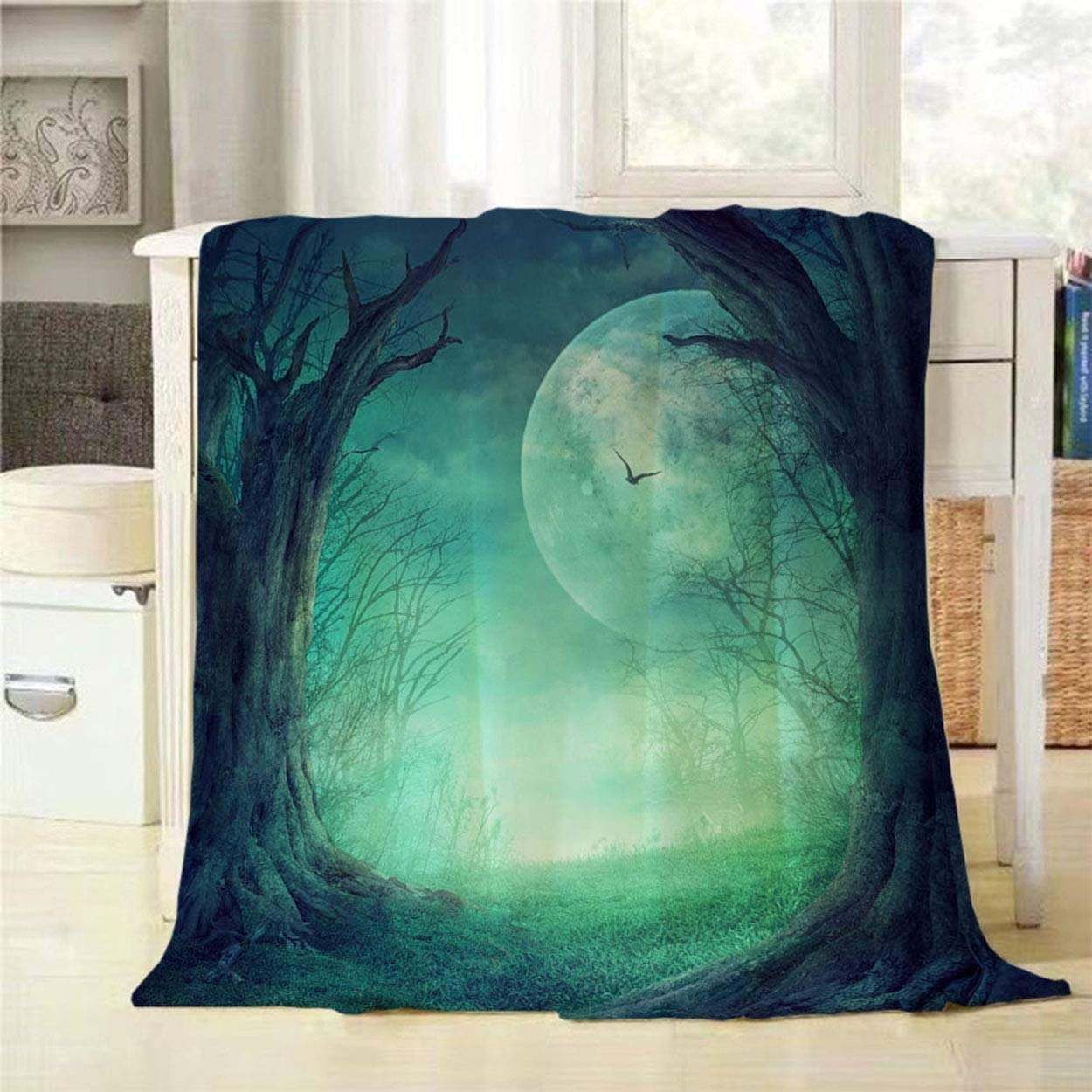 Woods Spooky Tree And Full Moon Sherpa Fleece Blanket