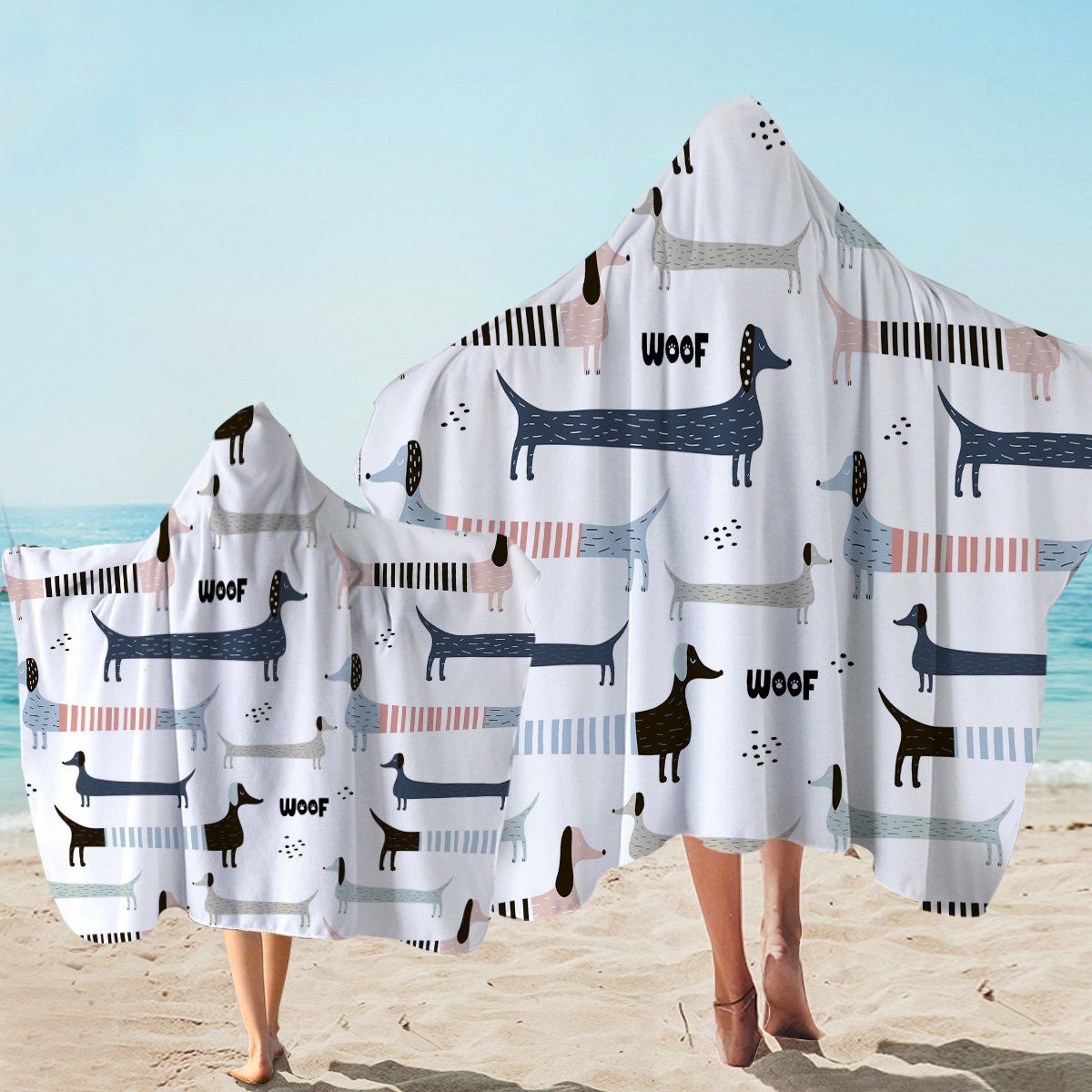 Woof Dachshund White Gift For Dog Lovers Printed Hooded Towel