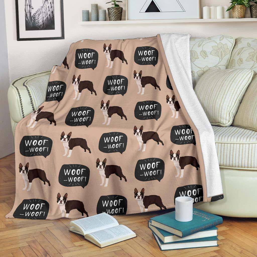 Woof Woof Boston Terrier Sherpa Fleece Blanket