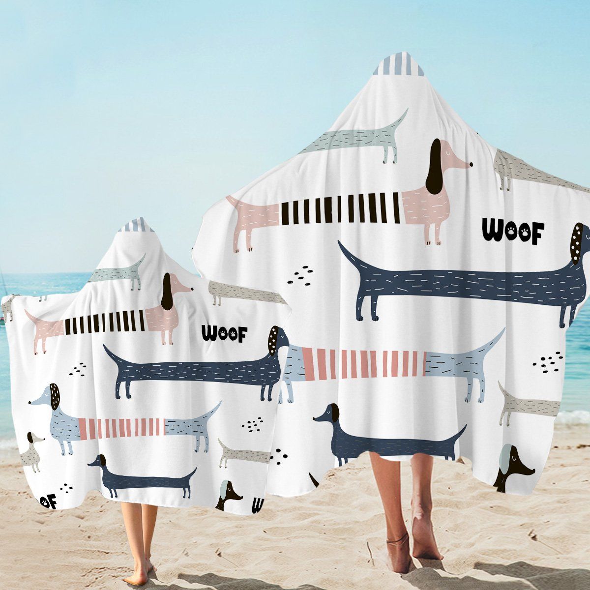 Woof Woof Dachshund Funny Gift For Dog Lovers Printed Hooded Towel