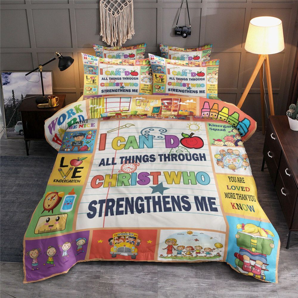 Work Hard And Be Nice Kindergarten Teacher Bedding Set
