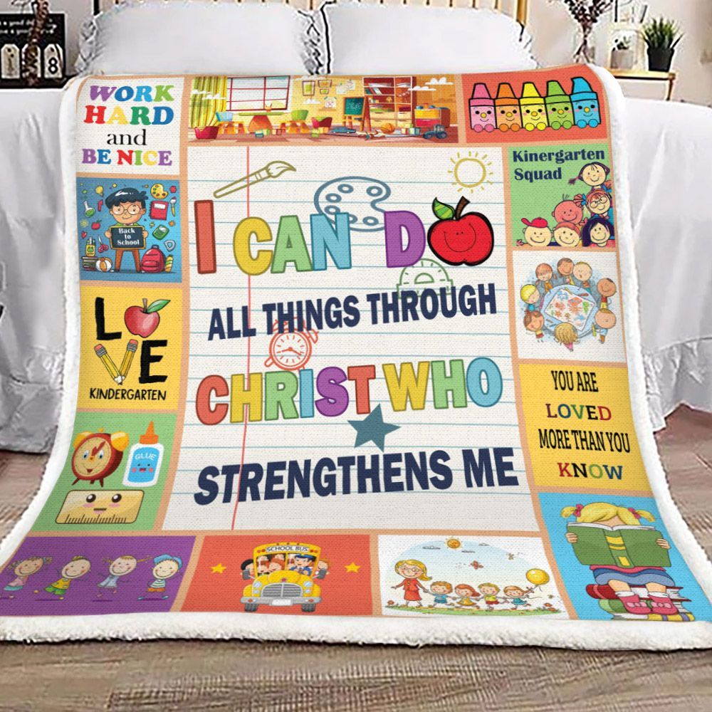 Work Hard And Be Nice Kindergarten Teacher Sherpa Fleece Blanket