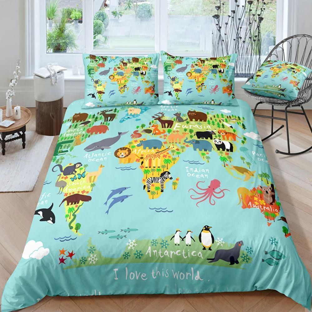 World Map Animal Bedding Set