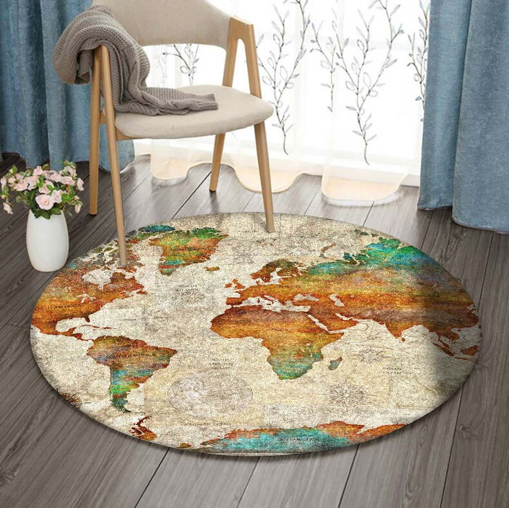 World Map Round Carpet