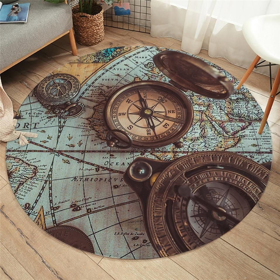 World Wanderer Vintage Printed Round Beach Towel