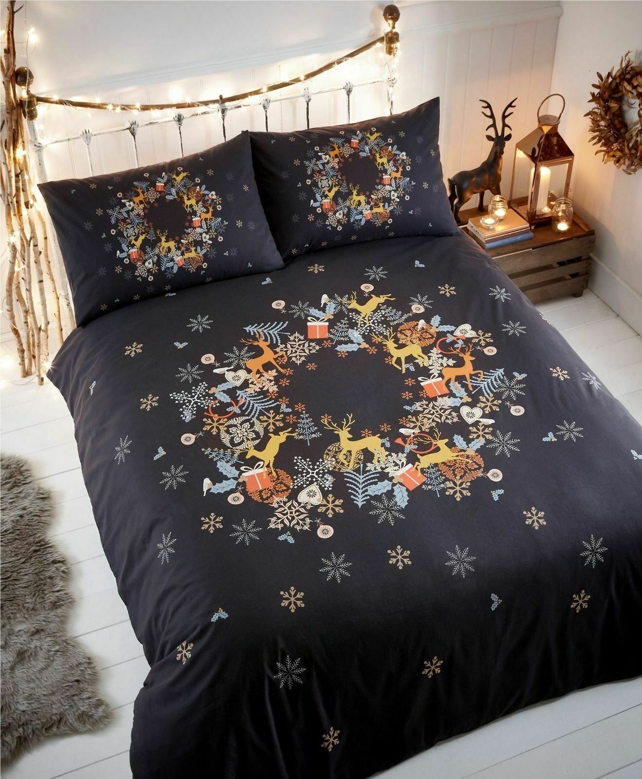 Wreath Reindeer Christmas Bedding Set