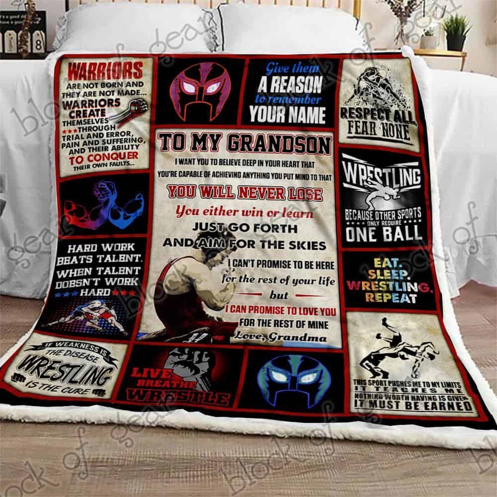 Wrestling Grandson Love Grandma Sherpa Fleece Blanket