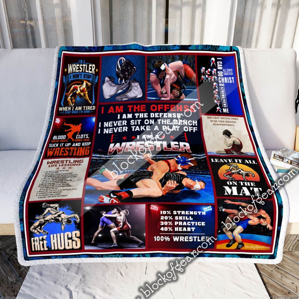 Wrestling I Am The Offense I Am A Wrestler Sherpa Fleece Blanket