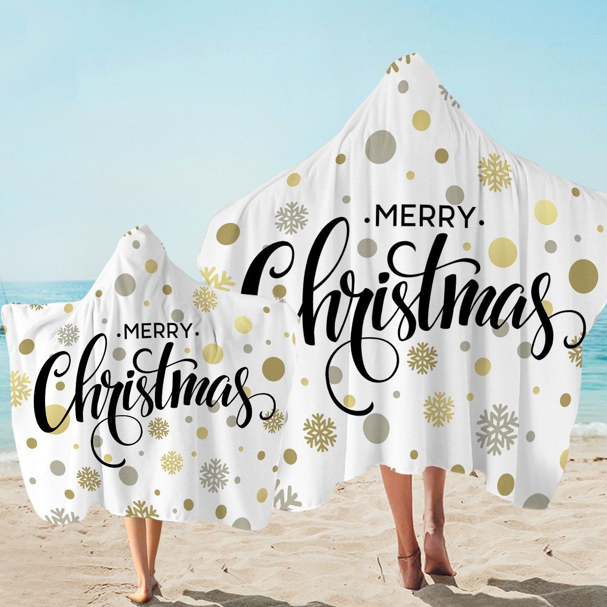 Xmas Bling Snowflake Pattern Printed Hooded Towel