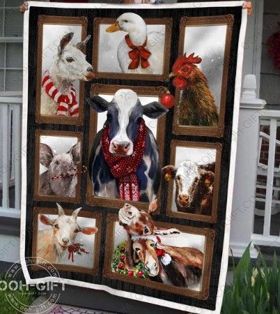 Xmas Farm Animals Sherpa Fleece Blanket