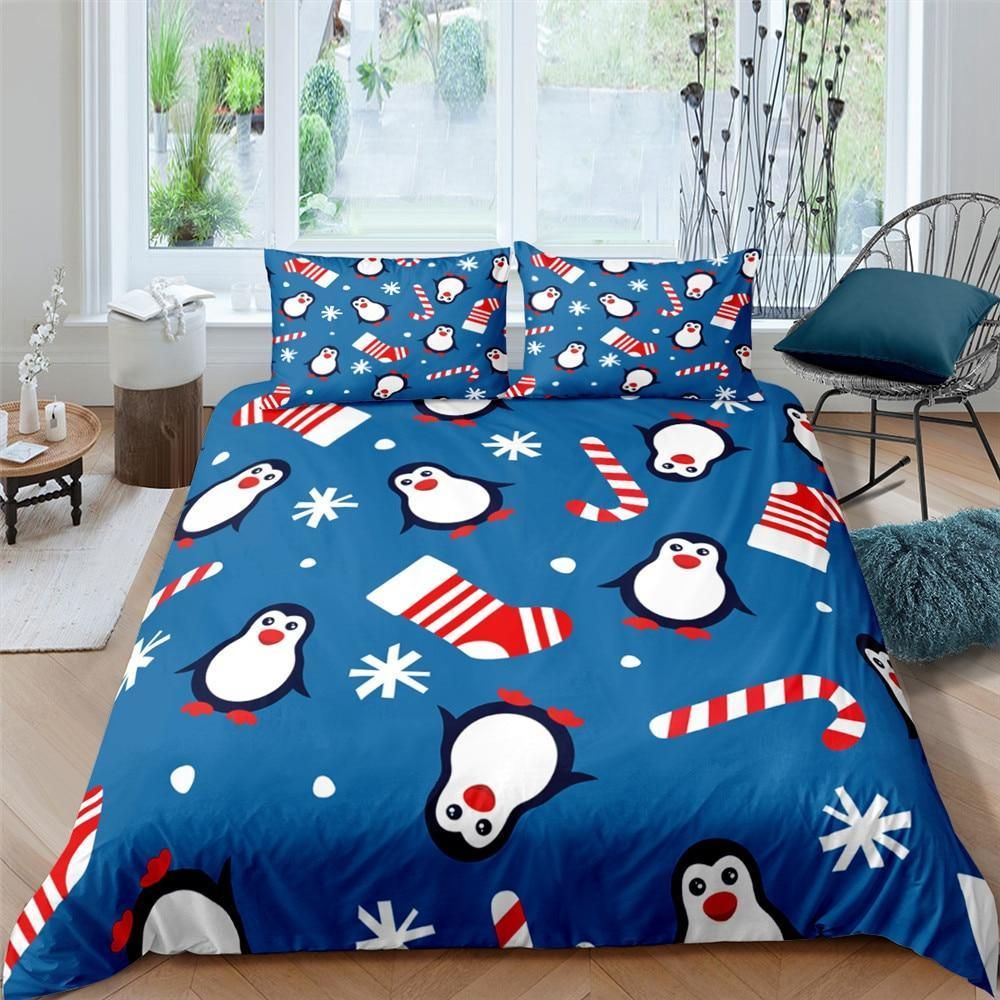 Xmas Penguin Candy Cane Bedding Set
