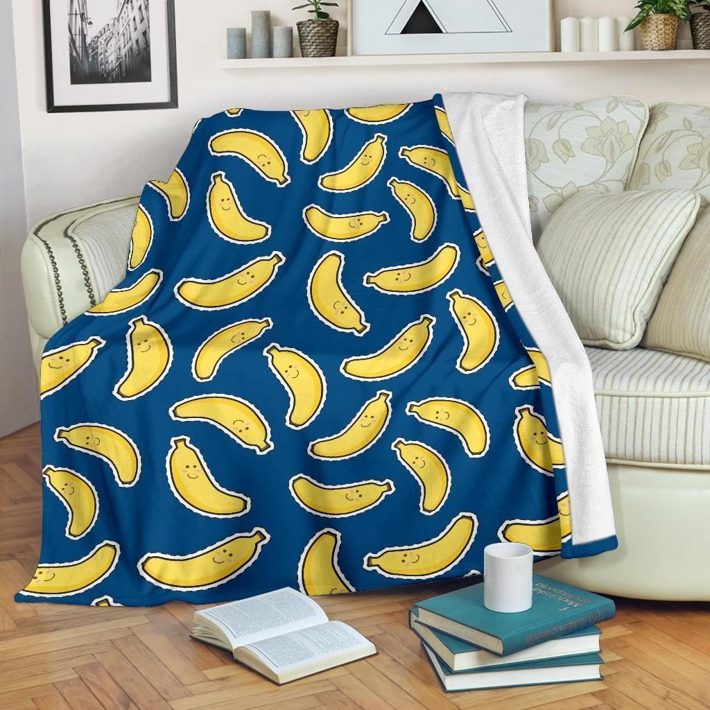 Yellow Banana Pattern Print Design Blue3 Fleece Blanket