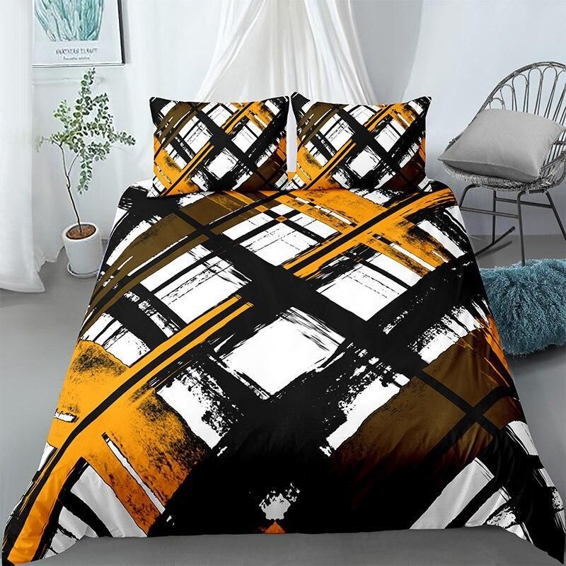 Yellow Black And White Color Plaids Bedding Set