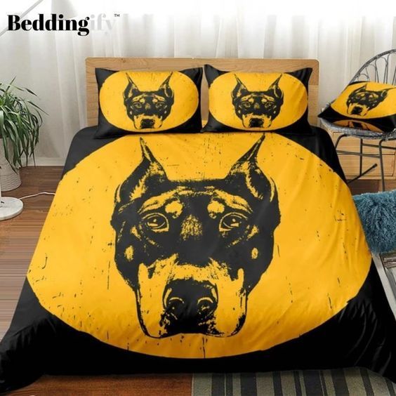 Yellow Black Dog Bedding Set