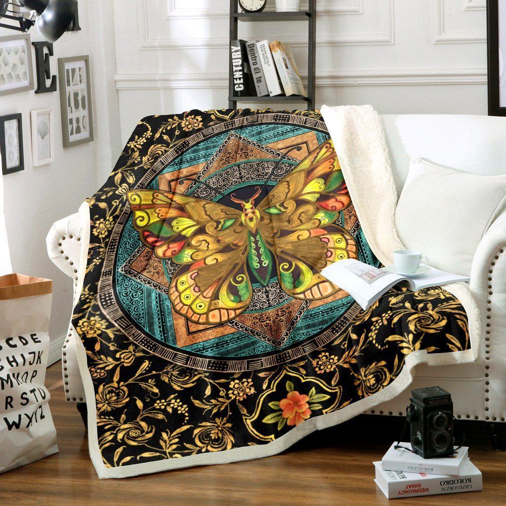 Yellow Butterfly Sherpa Fleece Blanket