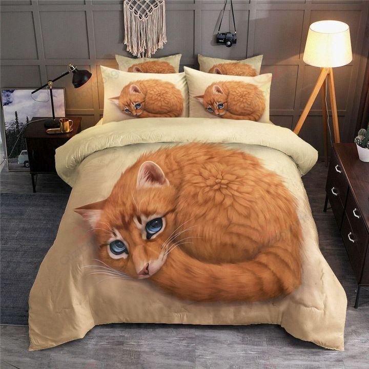 Yellow Cat Lying Printed Bedding Set