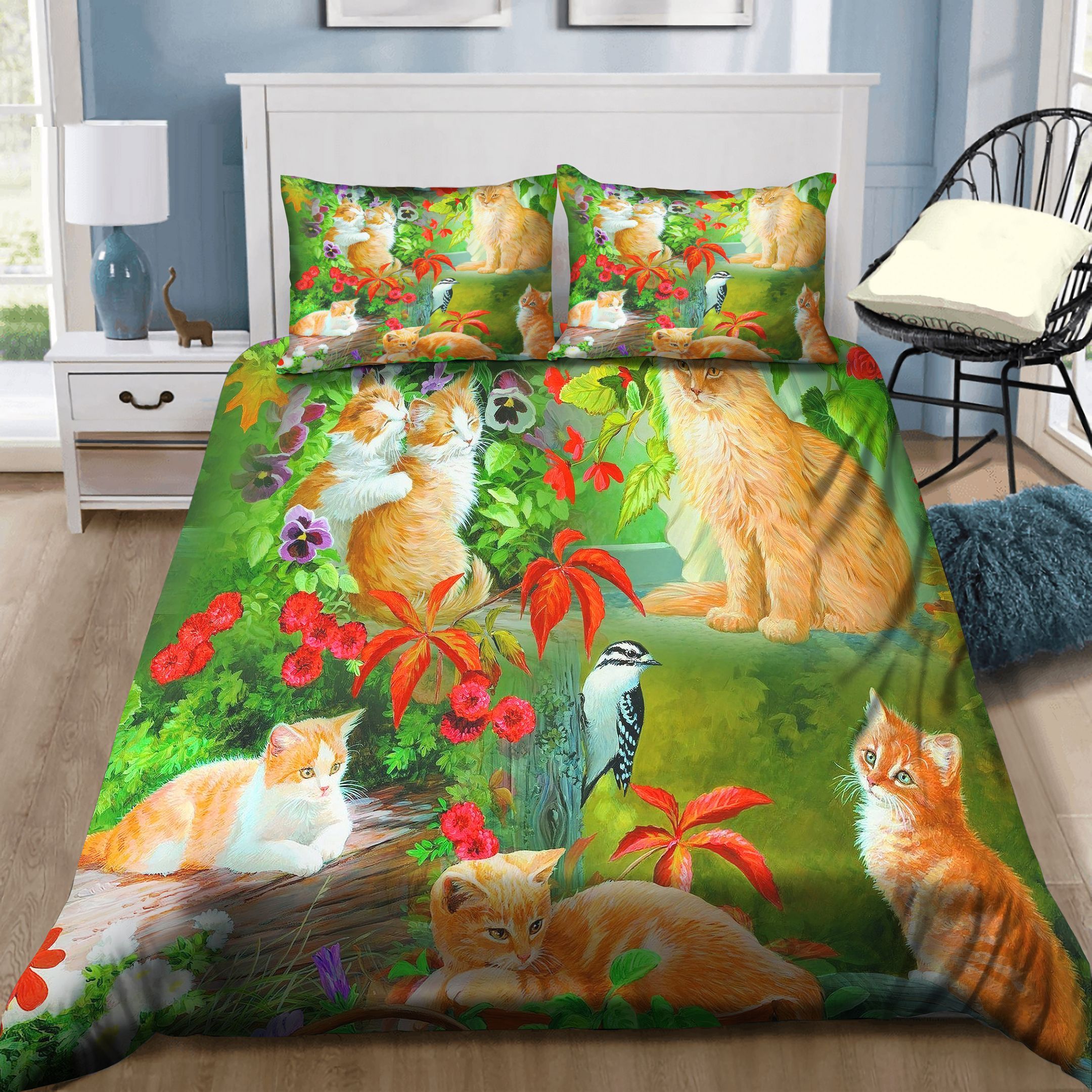 Yellow Cats Playing In Garden Bedding Set
