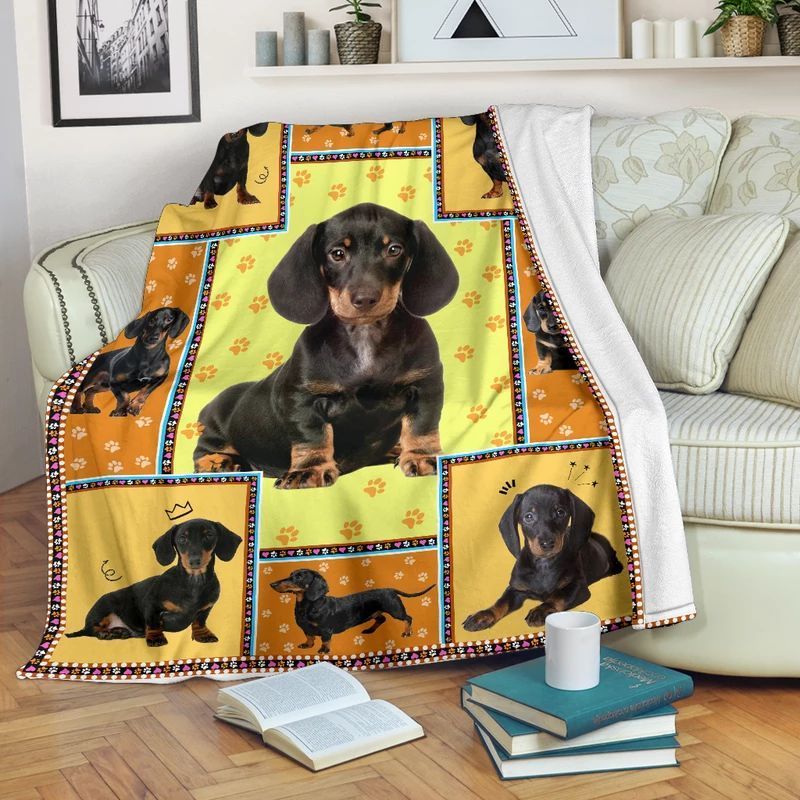 Yellow Dachshund Sherpa Fleece Blanket