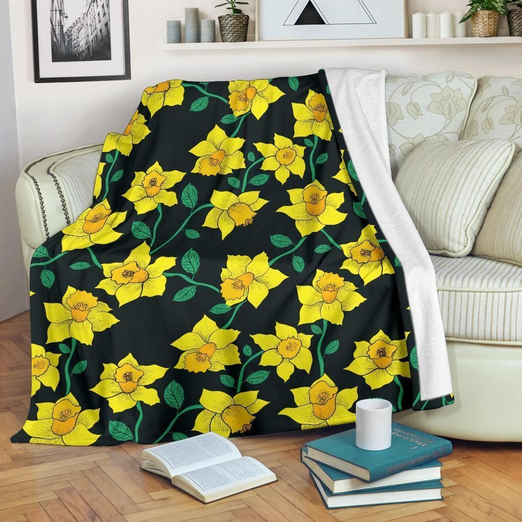 Yellow Daffodils Pattern Print Design Fleece Blanket