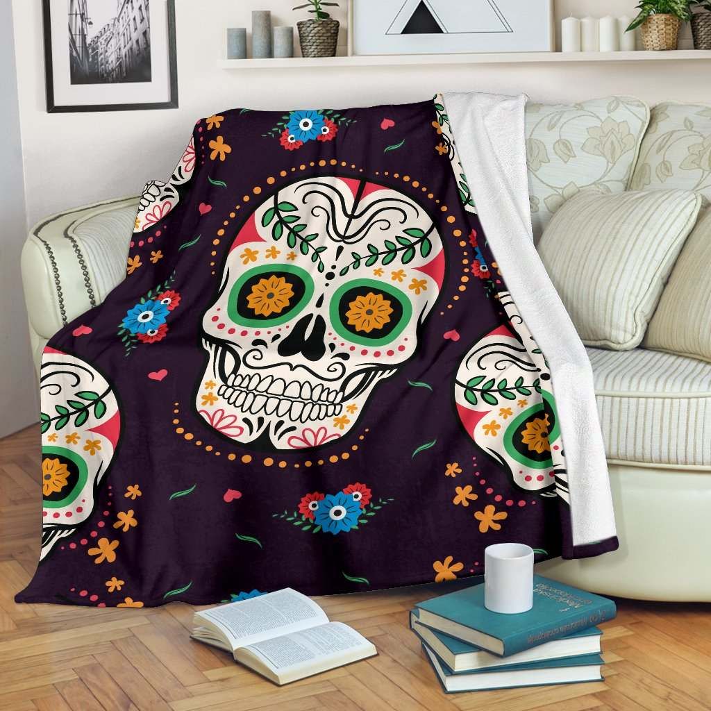 Yellow Eye Sugar Skull Sherpa Fleece