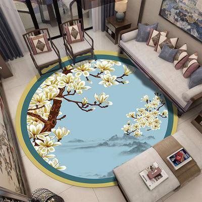 Yellow Flower Round Carpet