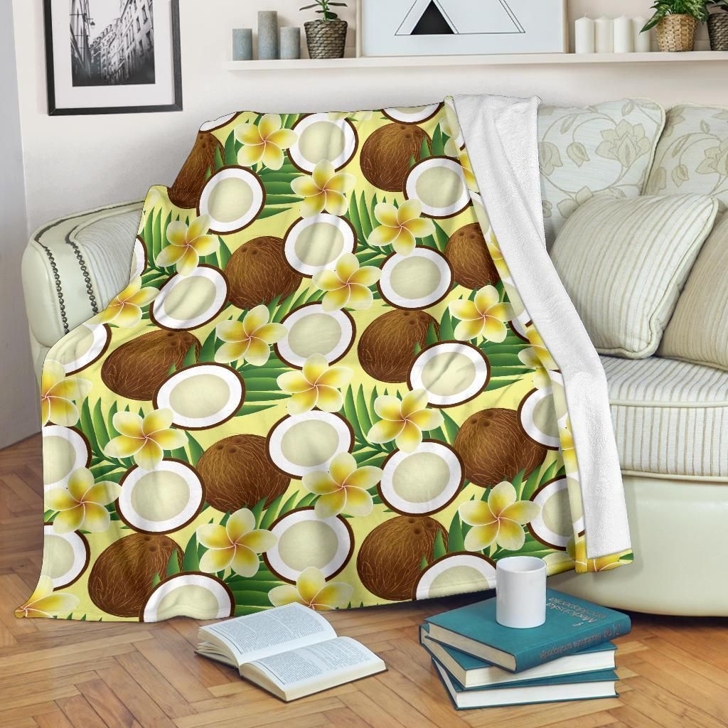 Yellow Flower Coconut Pattern Print Design Fleece Blanket