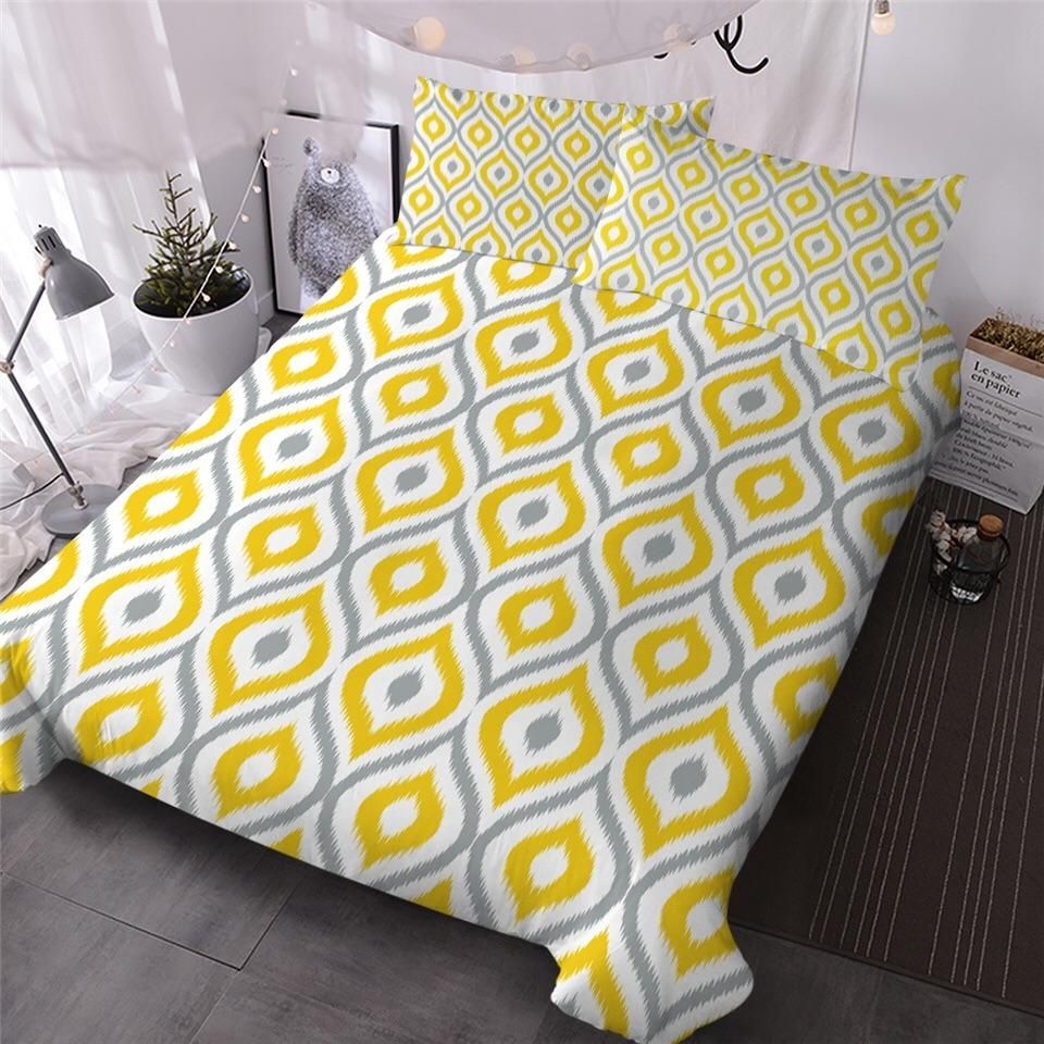 Yellow Grey Diamond Bedding Set
