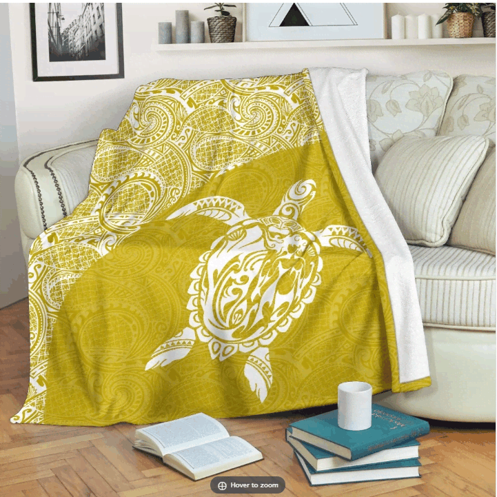 Yellow Hawaii Turtle Mermaid Sherpa Fleece Blanket