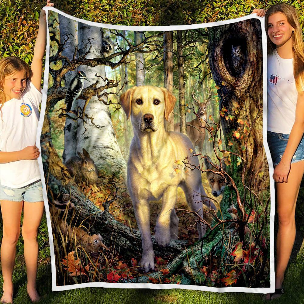 Yellow Labrador In Fall Sherpa Fleece Blanket