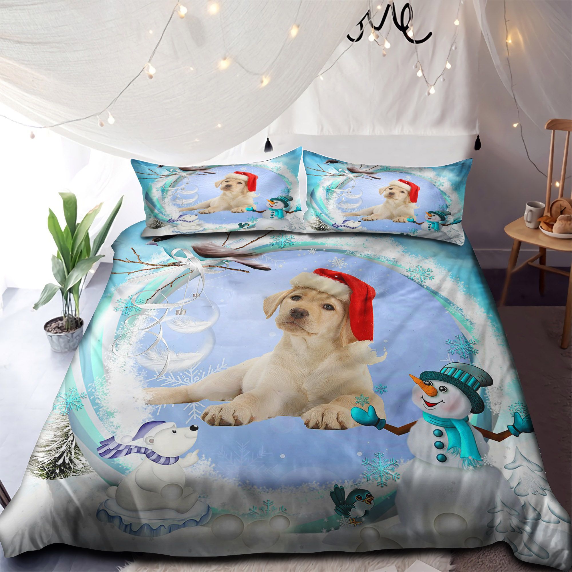 Yellow Labrador Retriever Merry Christmas Bedding Set