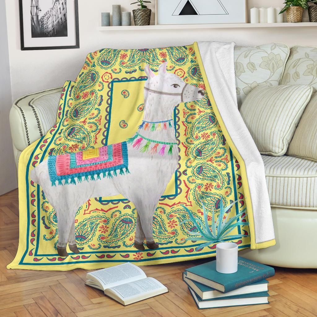 Yellow Llama Sherpa Fleece Blanket