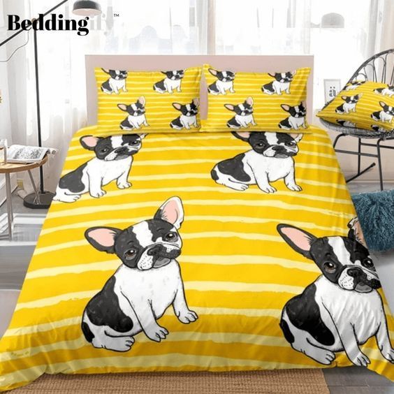 Yellow Striped With Bulldog Bedding Set