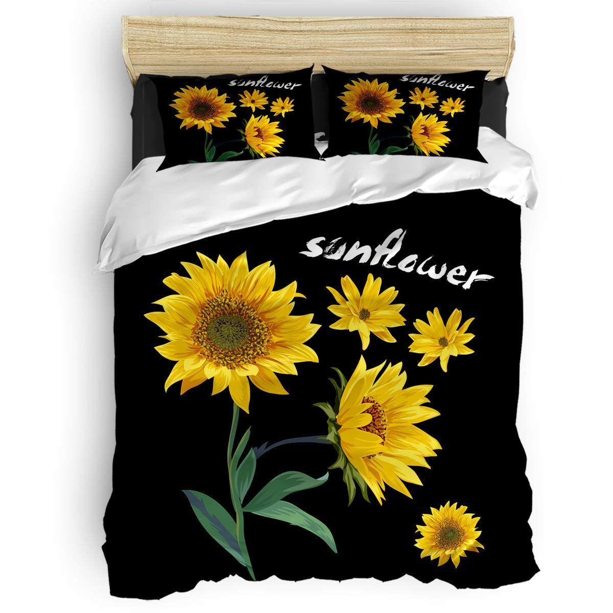 Yellow Sunflower Black Background Bedding Set