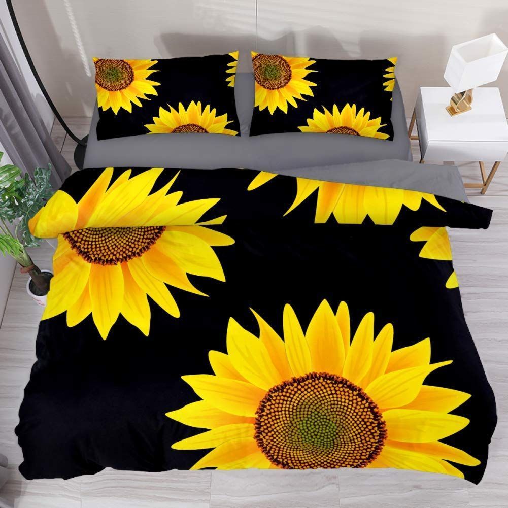 Yellow Sunflower Black Background Bedding Set