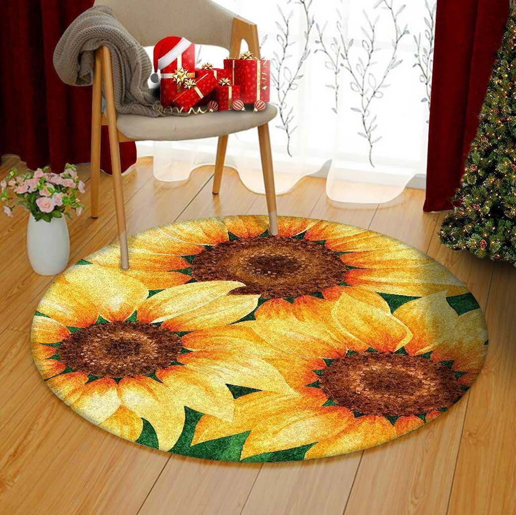 Yellow Sunflower Round Carpet