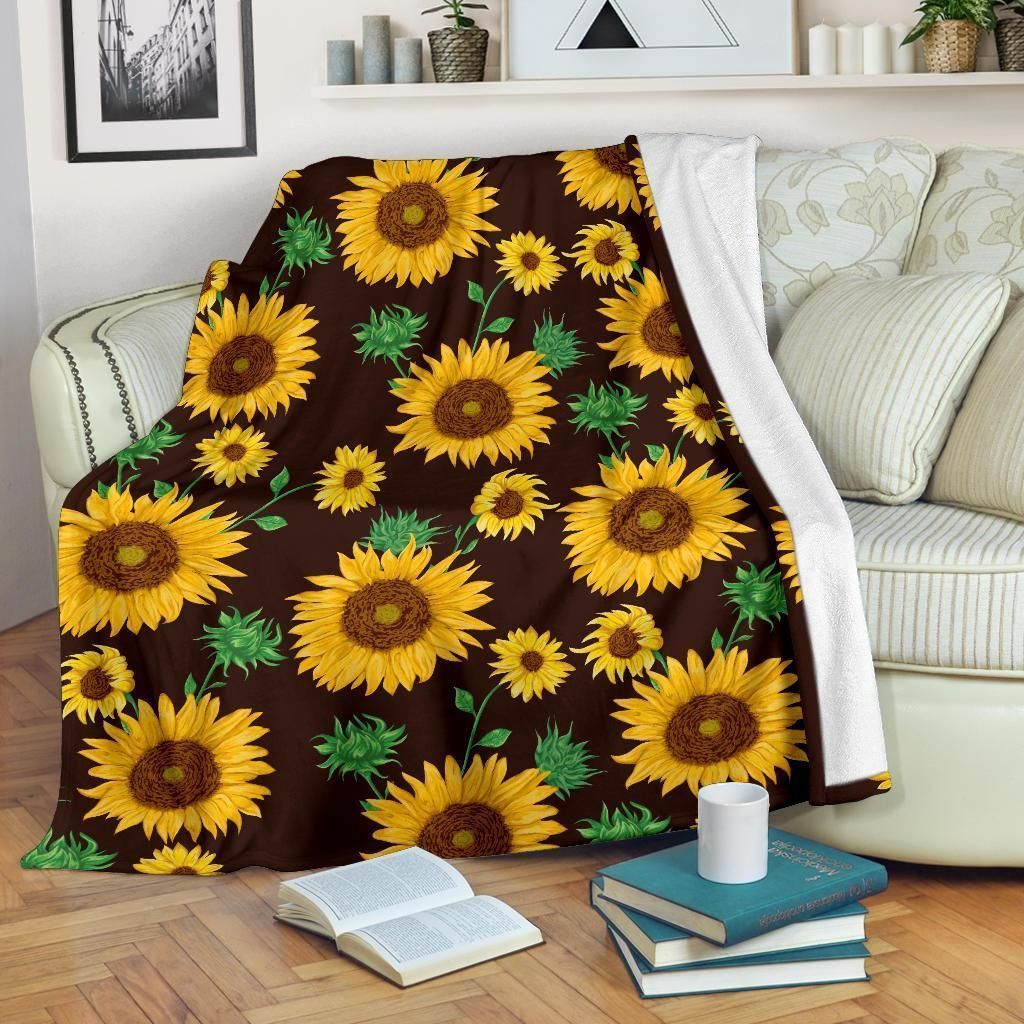 Yellow Sunflower Pattern Print Design Fleece Blanket