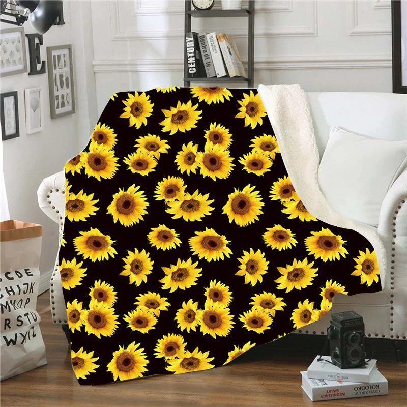 Yellow Sunflowers Sherpa Fleece Blanket