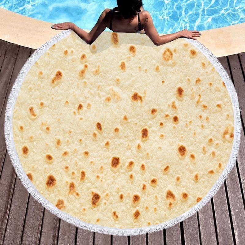 Yellow Tacos Food Printed Round Beach Towel
